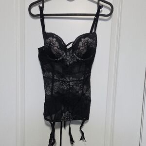 La SENZA Black Lace Longline Bustier with Garter Straps
